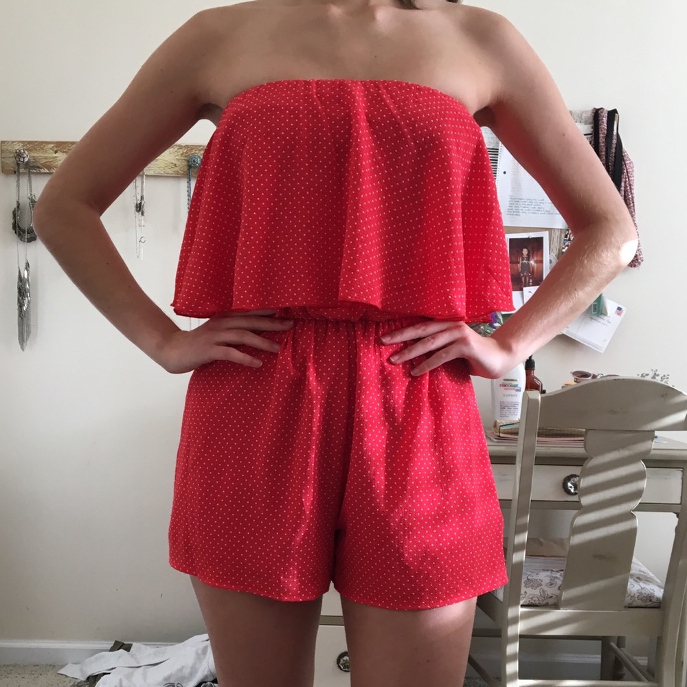 Red polka dot romper